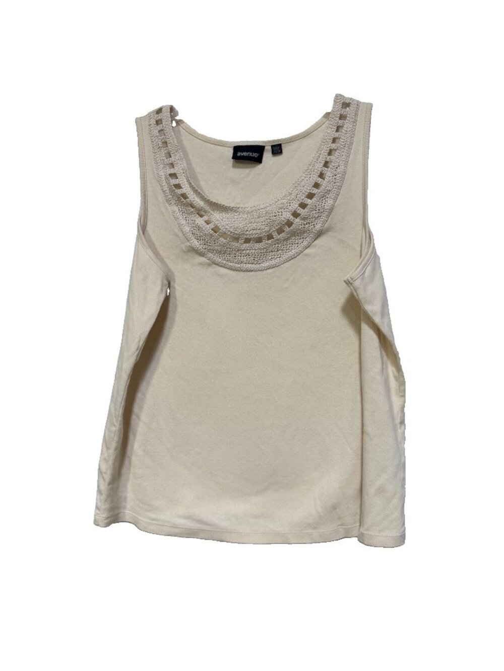 Avenue Womens Plus 22 24 Tank Top Lace Crochet 100% Cotton Shirt Layer Cream